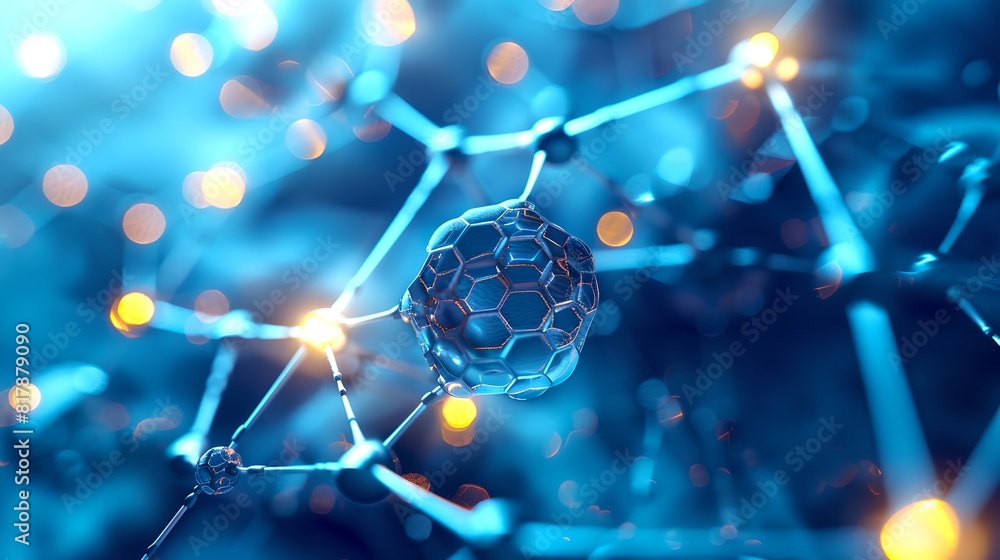 Poster futuristic abstract nanotechnology concept. glowing nodes and connections. visualization of scientif