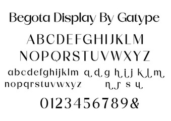 Elegant serif font alphabet typeface font number and ampersand. Typography type design trend luxury classic lettering fonts decorative vintage retro font.
