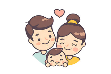 Parents with a child. Happy family. Family day. Children's Day. Father's Day. Mothers Day. Sticker isolated on a transparent background.