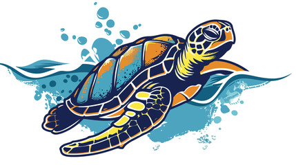 Slow turtle crawls underwater mascot over white vector