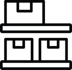 Black line icon of stacked cardboard boxes, representing storage, delivery, and packaging concepts
