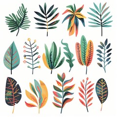 Tropical Leaves Collection in Vibrant Colors for Botanical Designs