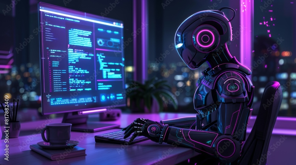 Poster ai providing code assistance to a developer. high tech