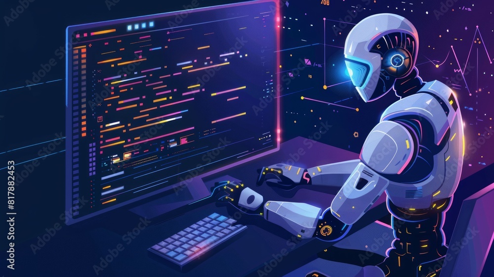 Poster ai providing code assistance to a developer. high tech