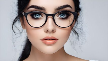 a woman wearing glasses with a black frame that says  eyeglasses . - Powered by Adobe
