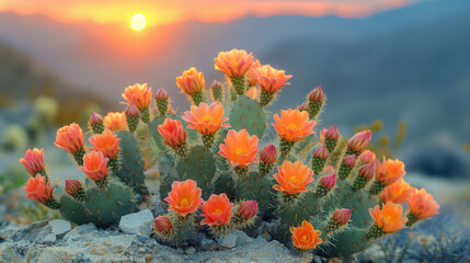 A bunch of orange flowers are on a rock - Powered by Adobe