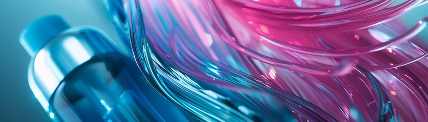 Shampoo free from harsh chemicals, advanced gentle cleansing agents, hair, gentle shampoo bottle, front view, healthy hair, technology tone, Complementary Color Scheme