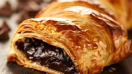 A flaky pain au chocolat pastry