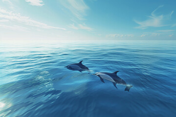 Naklejka premium Two dolphins swimming in the ocean