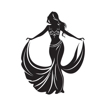 silhouette belly dancer holding fabric clip art preview