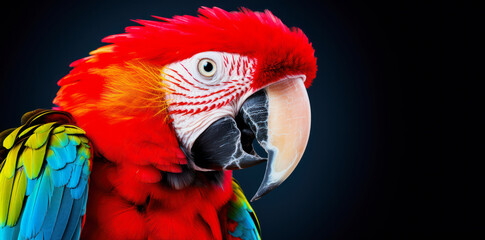 illustration of a red parrot close up portrait against black background