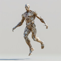 View of a whole body of a human with muscles while running in three dimensions