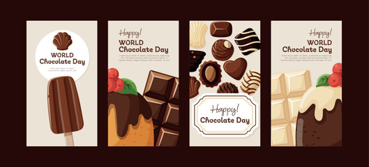 World chocolate day. Set of four banner templates. Sweet dessert