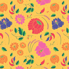 Hungarian flower pattern with cheerful summer colors.
Vector illustration background