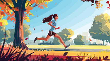Sporty young woman running in park Vectot style vector