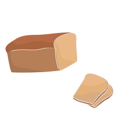 cut loaf of brown  bread and two slices of bread
