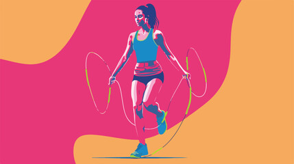 Sporty young woman with skipping rope on color background