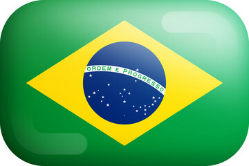 Brazil National Flag 3D Rounded Glossy Icon Isolated Design Element