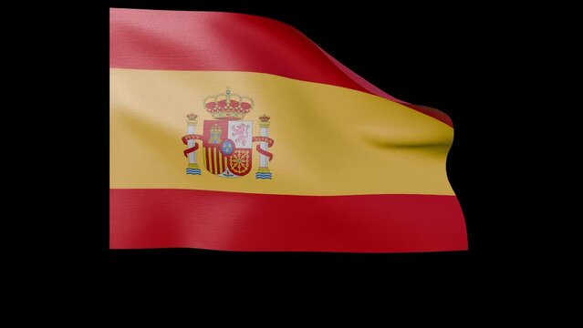 spanish flag 4k 3d render of a waving country banner fluttering in the wind symbolises nation spain with transparent alpha channel mask for free space and isolated background no flagpole