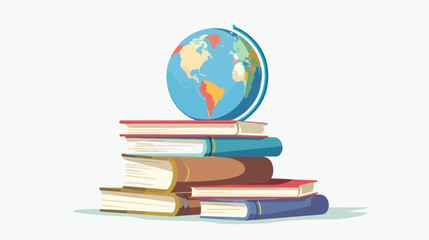 Stack of books with globe on white background Vectot