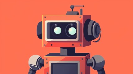 Fototapeta premium robot flat design front view industrial theme cartoon drawing Triadic Color Scheme