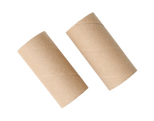 Top view set of brown tissue paper cores scattering isolated  with clipping path in png file format