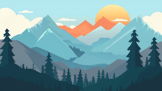 nature flat design side view mountain theme cartoon drawing Analogous Color Scheme