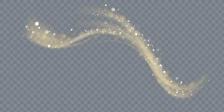 Golden magic comet light effect with lots of sparkling bokke and shimmering light effects. Magic golden wind for web design and fairytale decoration. vector