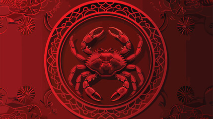Sticker red circular ornament with crab inside vector