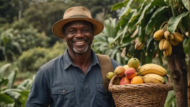 farmer holding a box of tropical fruits
