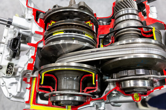 Continuously Variable Transmission (or CVT)  cutaway. Modern car spare parts