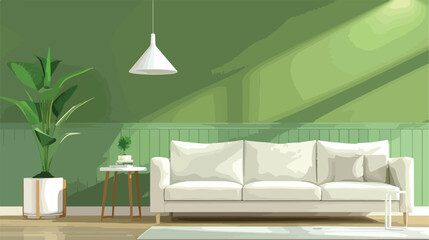 Stylish interior of modern living room near green wal