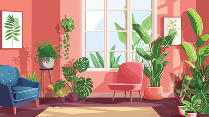 Stylish interior of room with beautiful houseplants vector