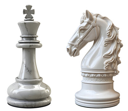 white chess queen and horse isolated png on transparent background