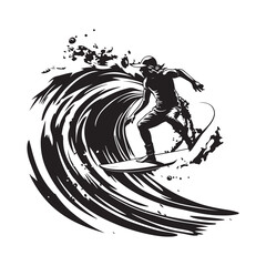 Silhouette of a surfer. Surfer in motion on the ocean wave