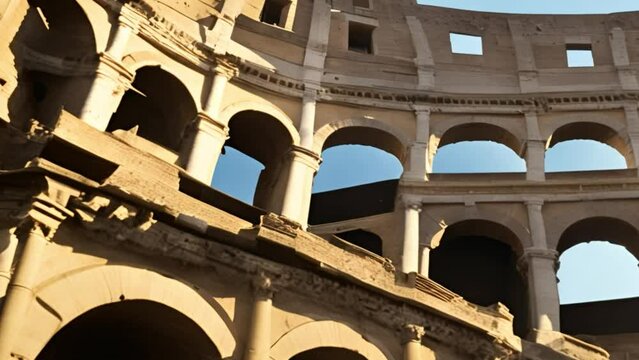 Landscape Scene of Colosseum at the sunset time, holiday and tourist concept ,generative ai 