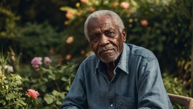 elderly African American man in the garden