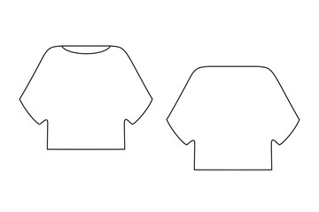 Female blouse vector template isolated on a transparent background. Front and back view. Outline fashion technical sketch of clothes model.