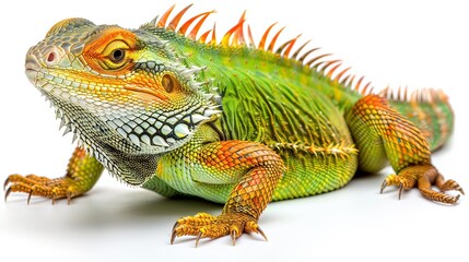 Obraz premium Vibrant Green Iguana Portrait with Unique Coloration and Features