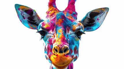 Colorful Giraffe Portrait with Joyous Expression