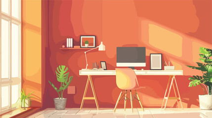 Stylish workplace near wall in room Vectot style vector