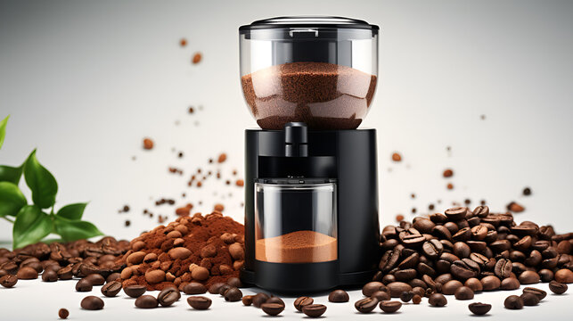 Coffee Grinder with Coffee Beans and Ground Powder
