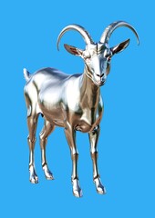 A metallic Goat with a Blue background, Generative AI