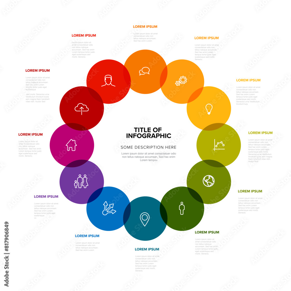 Poster Simple infographic with twelve circles with icons in one big cycle