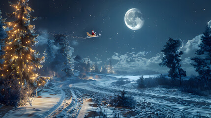 beautiful landscape of  the north pole with a full moon city