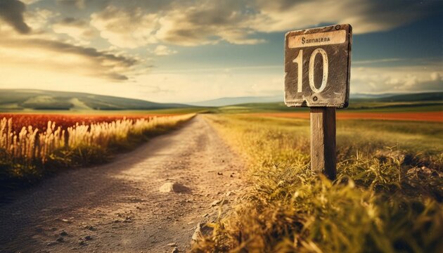 Milestone A road with mile markers, symbolizing significant milestones in a journey selective focus, journey progress, realistic, blend mode, a countryside road backdrop