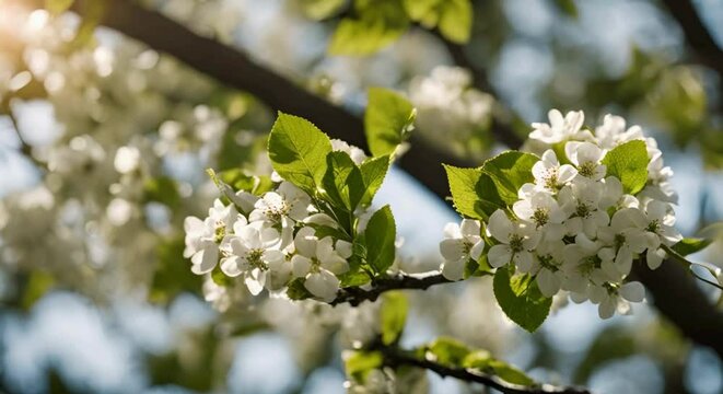 &aacute;rbol de manzanas floreado que se mueve ligeramente por el viento