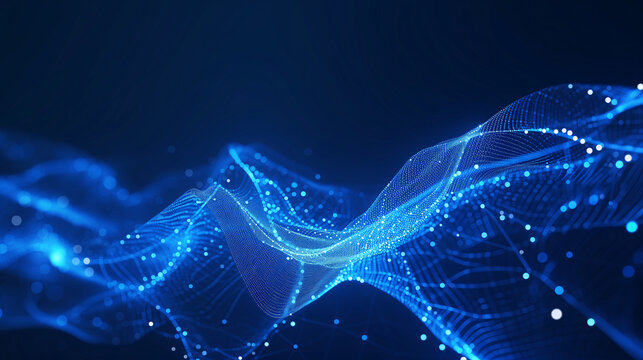A digital wave pattern with blue particles, symbolizing dynamic data flow