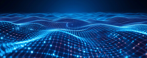 A digital wave pattern with blue particles, symbolizing dynamic data flow