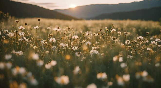 flores de campo que se mueven ligeramente por el viento